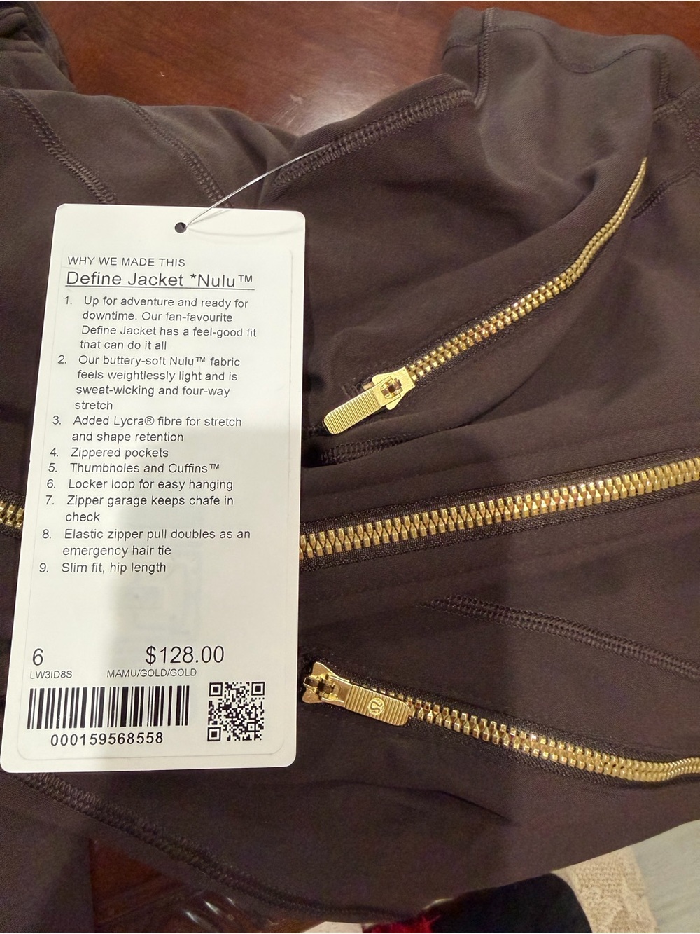 lululemon Define Jacket Nulu in Mahogany Muse Brown with Gold Accent Zippers. - Picture 11 of 11